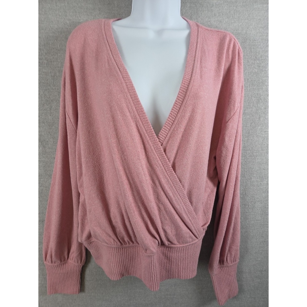 Anthropologie Cross Wrap Sweater Womens M Rose Pink Deep V Fairy‎ Cottagecore